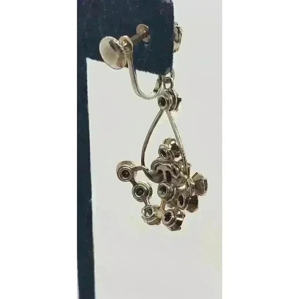 Earrings Cherry Red Long Dangle cluster Rhinestone Vintage Screw Chandelier